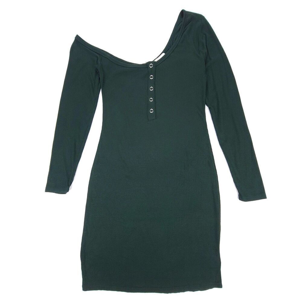 LOVERS AND FRIENDS Dani Mini Dress Ribbed Knit Dark Green Hunter Womens Small